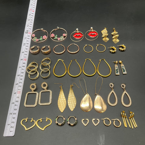 Mixed Gold Tone Fashion Earrings Jewelry Lot of 19 Pairs Hoops Enamel Drops