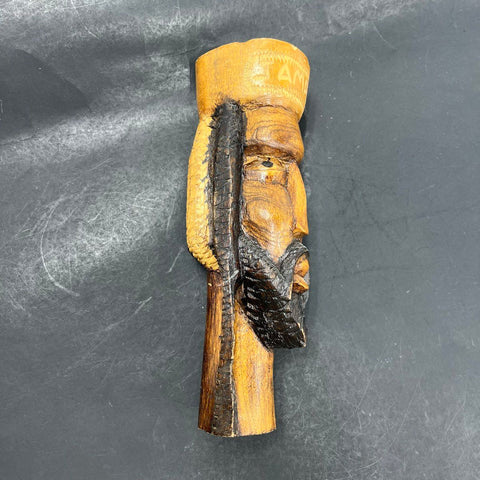 Vintage Hand Carved Wood Jamaican Rastafarian Man Bust Sculpture Folk Art 9"