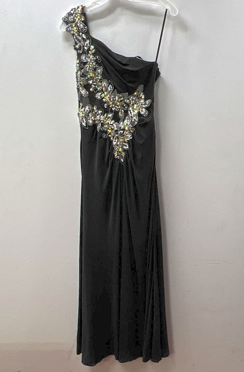 Let's Fashion Vintage Y2K Black Embellished One Shoulder Prom Gown Dress Womens