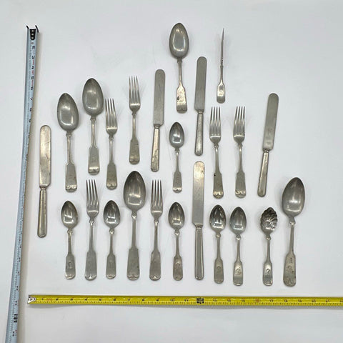 Alaska Silverware Monogram D Flatware Set 25 Piece Fiddle Handle Antique
