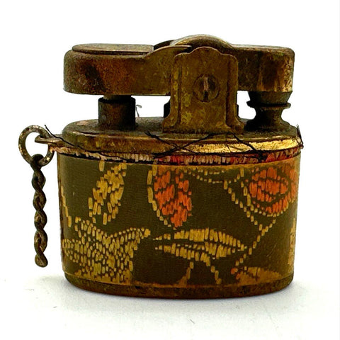Atlas-Lite Vintage Miniature Petrol Lighter Brocade Japan Pigmy Keychain Brass