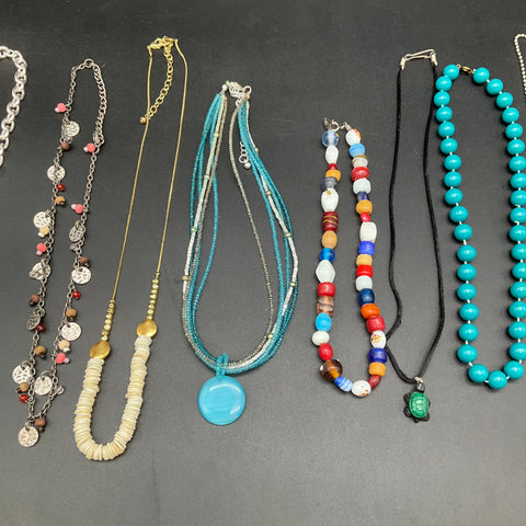 Mixed Costume Jewelry Lot 9 Necklaces Beaded Pendant Boho KC Royals Sports Style