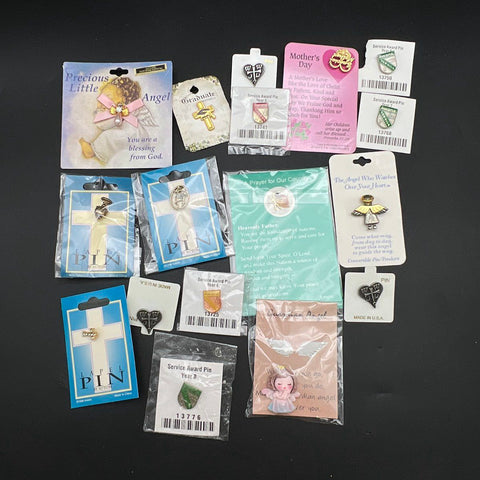 Religious Christian Lapel Pin Lot 17pc WWJD Angel Cross Awana Vintage Style