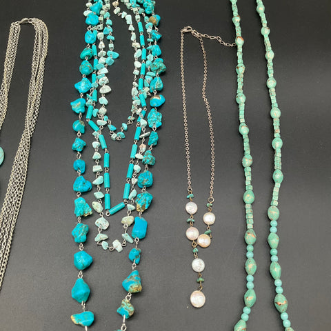 Luna Norte Faux Turquoise Beaded Necklace Lot 8 Ornate Cross Turtle Pendants