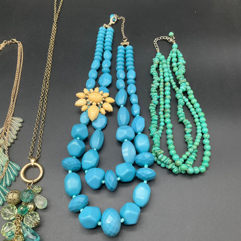 Statement Fashion Jewelry Lot of 6 Blue Green Turquoise Beaded Bib Necklaces
