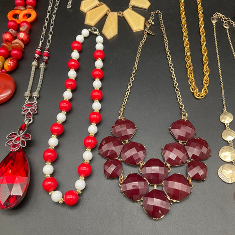 Fossil & Fashion Necklace Lot of 10 Red Gold Tone Bib Chunky Beaded Statement