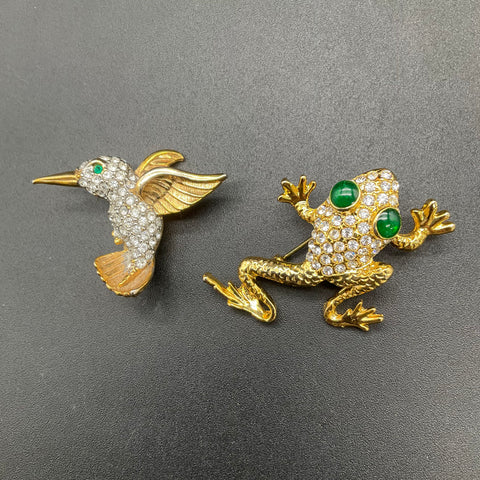 Vintage Gold Tone Animal Brooch Lot of 6 Butterfly Elephant Giraffe