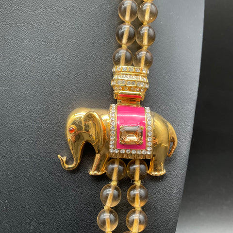 J. Crew Double Strand Glass Bead Necklace Gold Tone Elephant Clasp 33"