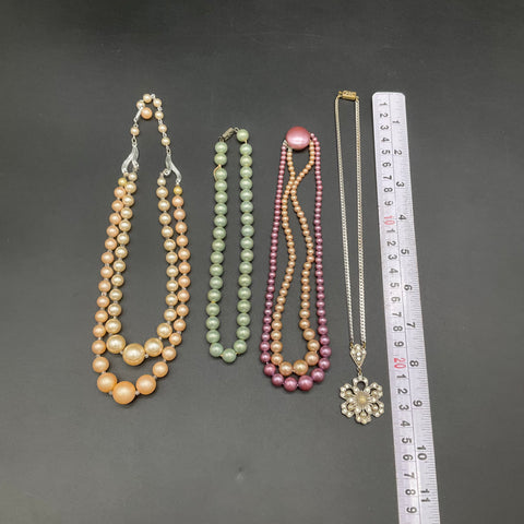 Vintage Faux Pearl Costume Jewelry Lot 4 Necklaces Rhinestone Multi-Strand