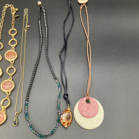 Boho & Modern Statement Necklace Lot of 8 Beaded Cord Gold Silver Tone