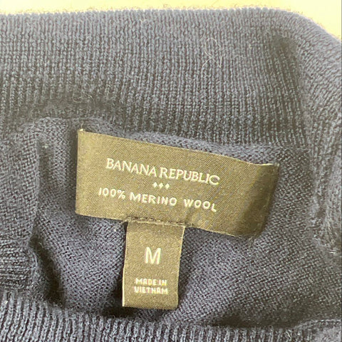 Banana Republic Women's Navy Blue 100% Merino Wool Mock Neck Sweater Size M