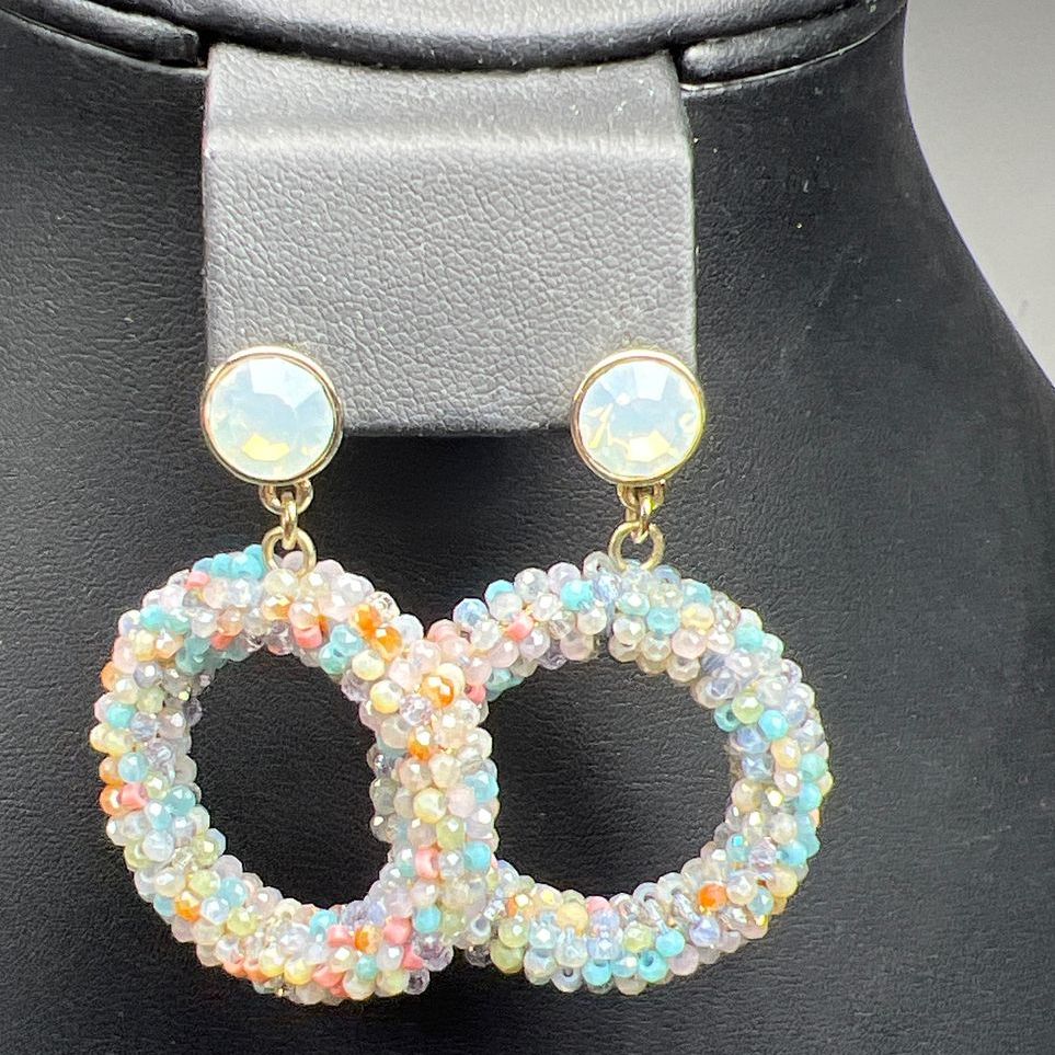 Loft Multicolor Beaded Dangling Hoop Earrings