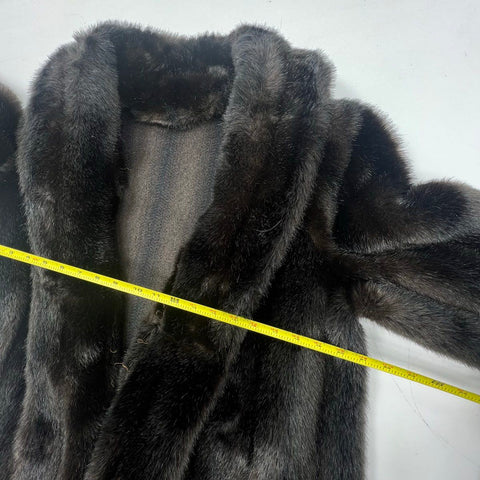 Vintage Dark Brown Faux Fur Coat Jacket Shawl Collar Mid-Century Style