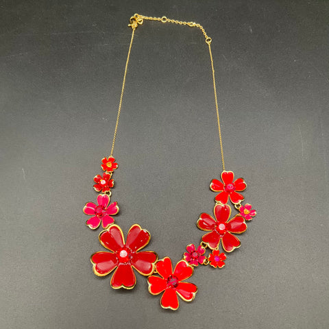 Kate Spade New York Blushing Blooms Red Pink Enamel Floral Statement Necklace