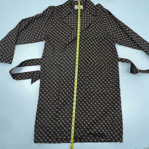 Vintage 70s Weldon Permanent Press Brown Graphic Print Belted Robe Sz L