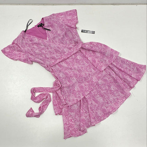 Tahari Arthur S. Levine Women's Pink Snake Tiered Ruffle Wrap Dress Sz 14 NWT