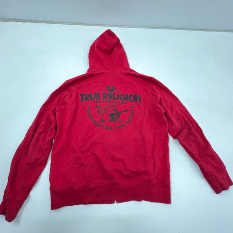 True Religion Men's Red Core Zip Up Buddha Graphic Hoodie Size XXL