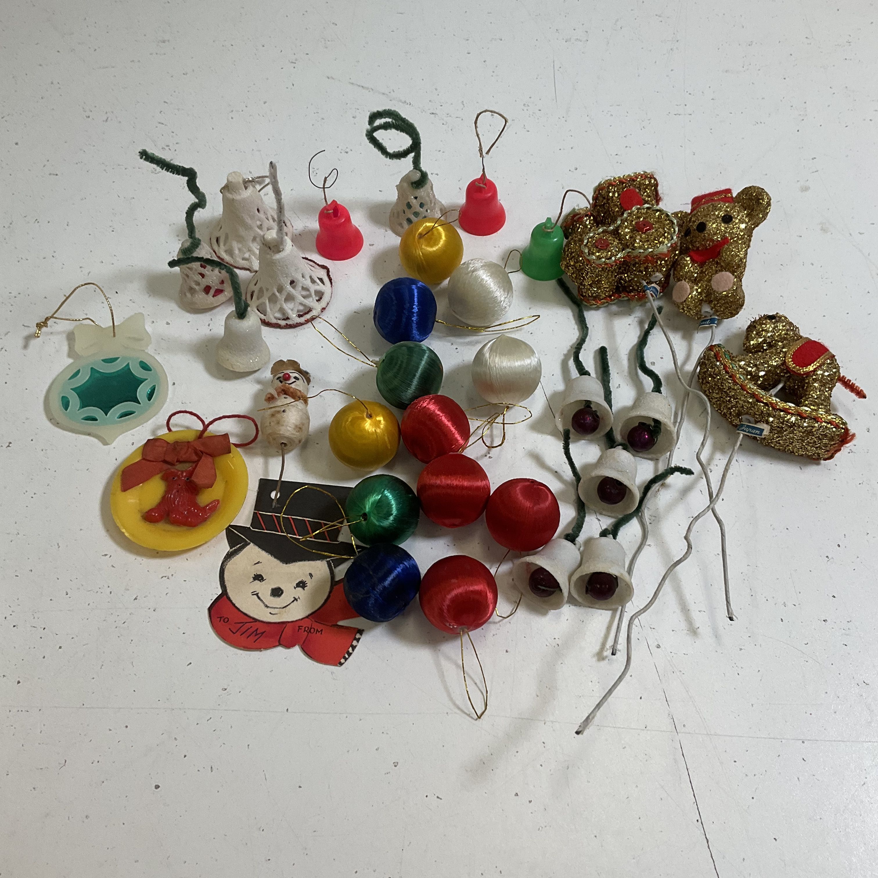 Vintage Lot Mini Christmas Ornaments Picks Mid Century Satin Glitter Plastic