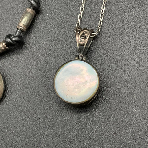 Sterling Silver 925 Boho Necklace Lot of 3 Mother of Pearl Moonstone Pendants