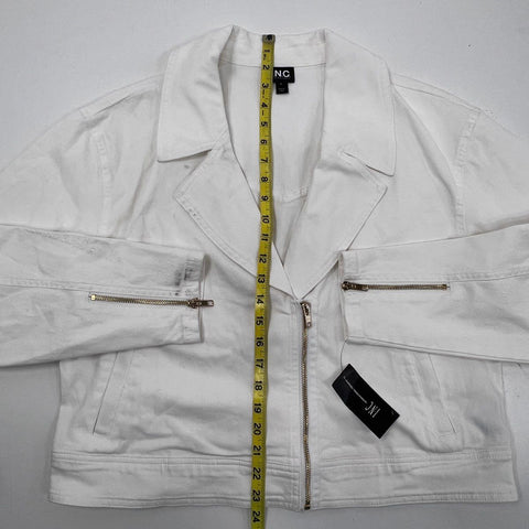 INC International Concepts Women's White Moto Jacket Full Zip Cotton NWT Sz L