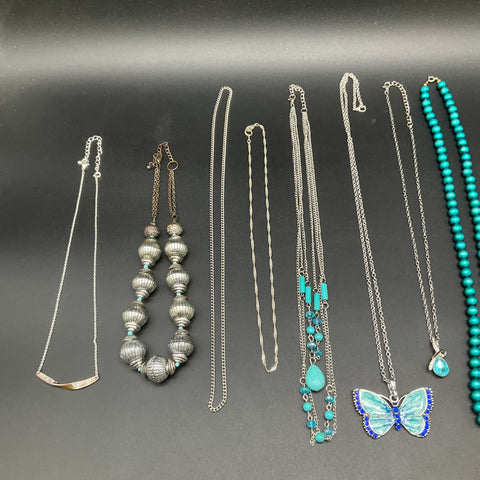Mixed Fashion Jewelry Lot of 14 Silver Tone Beaded & Enamel Pendants