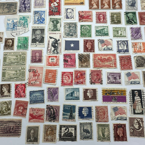 Worldwide Postage Stamp Lot Vintage USA Canada Europe Mystic Stamp Co 200 Pcs
