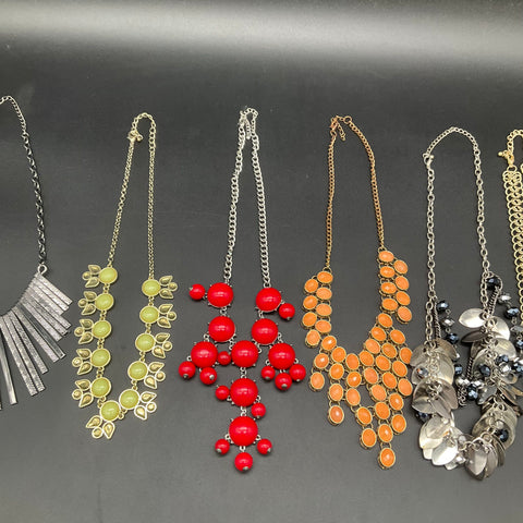 Mixed Costume Jewelry Lot of 7 Statement Bib Necklaces Enamel Fringe Beaded
