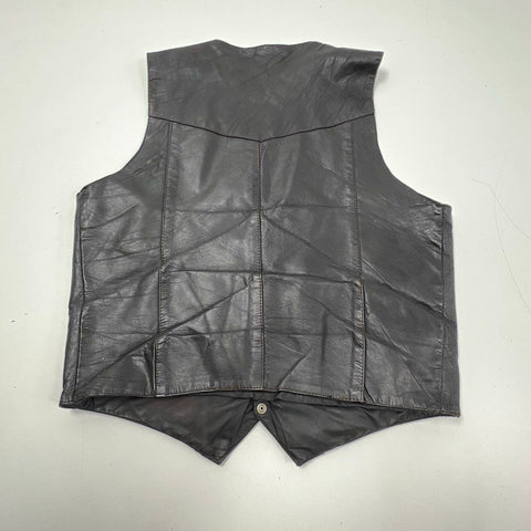 Vintage Men's Black Leather Biker Motorcycle Vest Snap Front Size XL