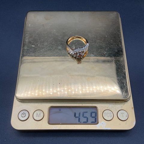 Vintage 18K Gold Filled Brown & Clear Faceted Stone Bypass Style Ring Size 7.75