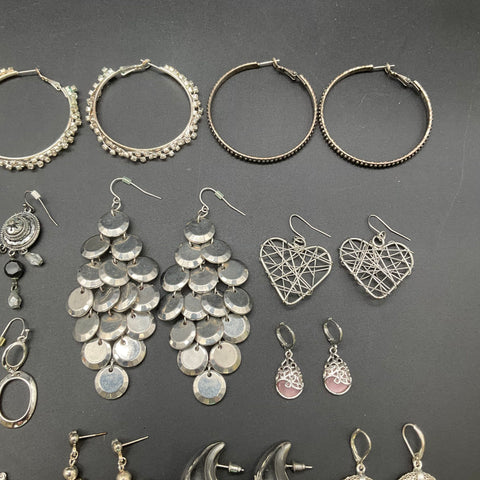 Fashion Earring Lot 20 Pairs Silver Tone Hoops Dangles Chandeliers Drops