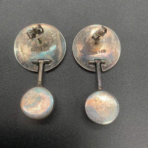 Vintage Sajen Sterling Silver 925 Black Cabochon Articulated Drop Earrings