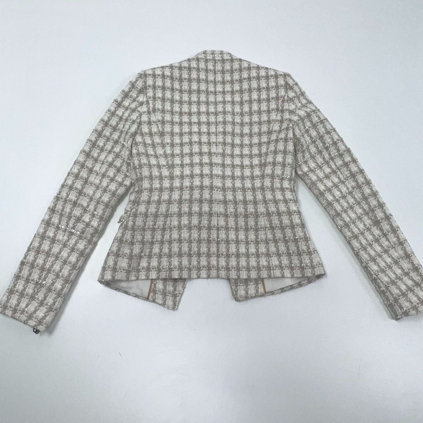 NWT Calvin Klein Cream White Plaid Tweed Blazer Women's 2 Petite $149