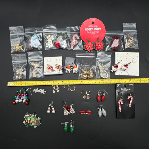 Christmas Holiday Earrings Lot 25+ Pairs Santa Snowman Hildie & Jo St Nicholas