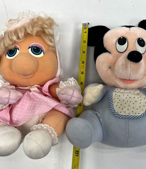 Vintage 1980s Hasbro Muppet Babies Miss Piggy + Disney Baby Mickey Plush Lot