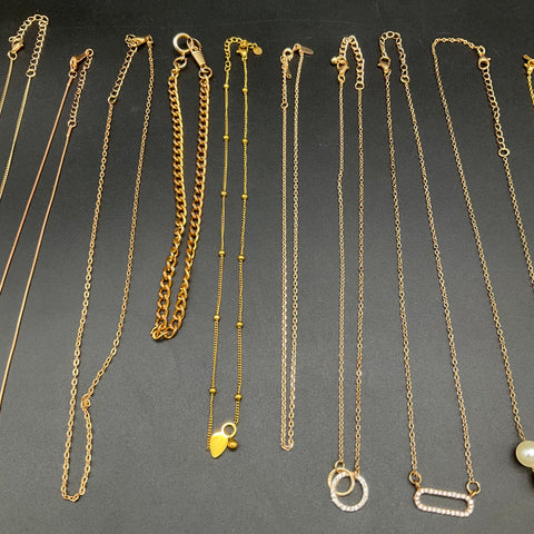 Gold Tone Fashion Necklace Jewelry Lot 16pc Minimalist Herringbone Pendants