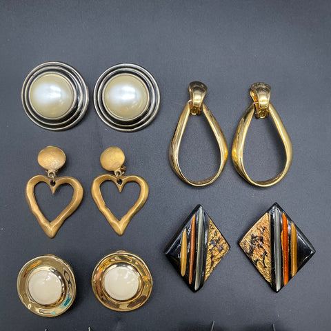 Vintage 80s Style Costume Jewelry Lot 10 Pairs Earrings Clip-on Pierced Mixed