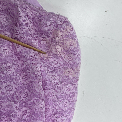 Vintage 70s Lavender Lace Nylon Peignoir Robe ILGWU Made in USA Sz M