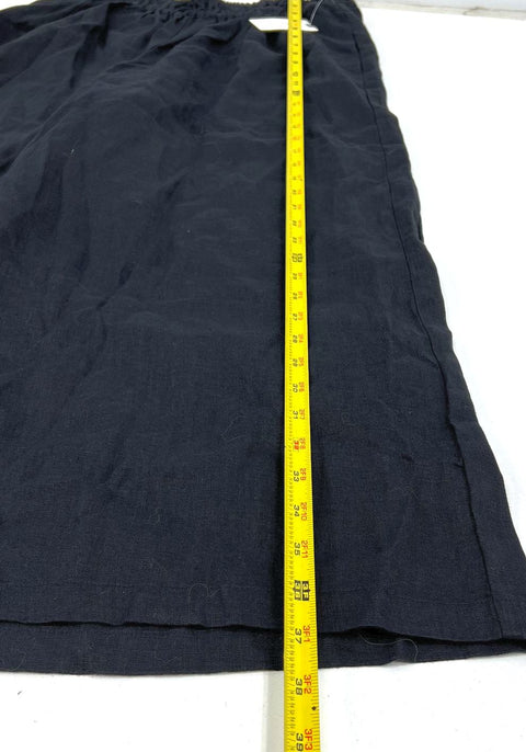NWT Anthropologie Black Linen Blend Smocked Wide Leg Cropped Pants Women's M