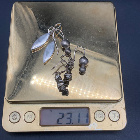 Sterling Silver 925 Boho Earring Lot 3 Pairs Mother of Pearl Pyrite Dangle 23.1g