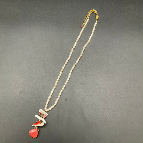 Pearl Costume Jewelry Lot 6 Necklaces 1 Pair Earrings Heart Pendants 0.48lb