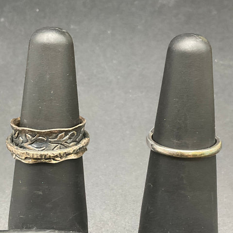 Sterling Silver 925 Spinner Leaf Ring & Iridescent Stone Boho Ring Set Size 6
