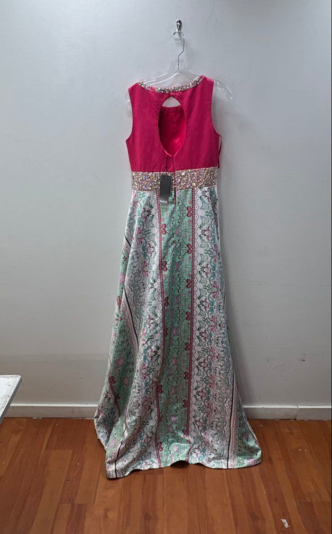 Dandan Li NWT Women's Pink Romper Maxi Overlay Gown Floral Beaded Formal