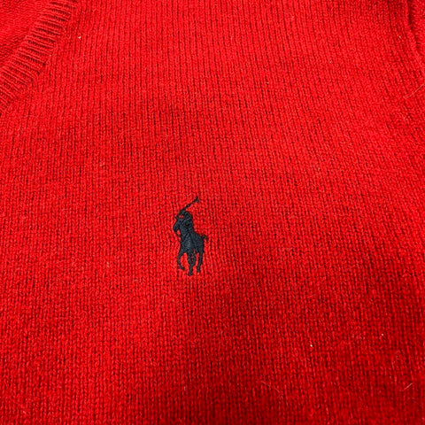 Polo Ralph Lauren Men's Sweater Red Lambswool V-Neck Embroidered Pony Size L