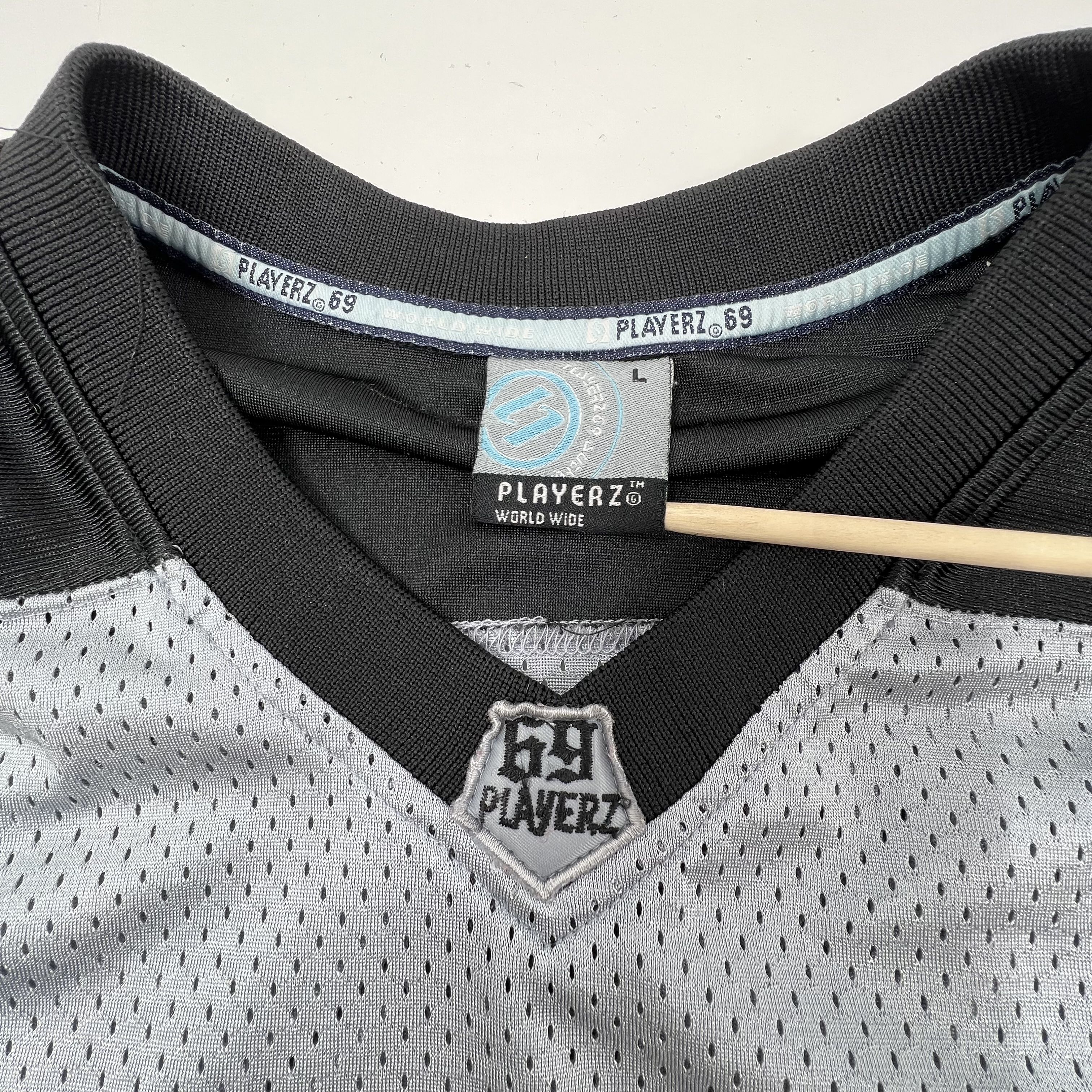 Playerz 69 Gray Black Vintage Y2K Embroidered Hip Hop Football Jersey Men's L