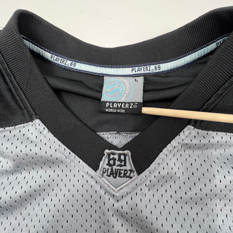 Playerz 69 Gray Black Vintage Y2K Embroidered Hip Hop Football Jersey Men's L