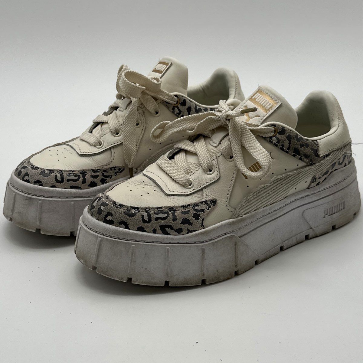 Plateau 3ED 状態MP Puma Mayze Stack Leopard Pristine Gold Women's Platform Sneakers