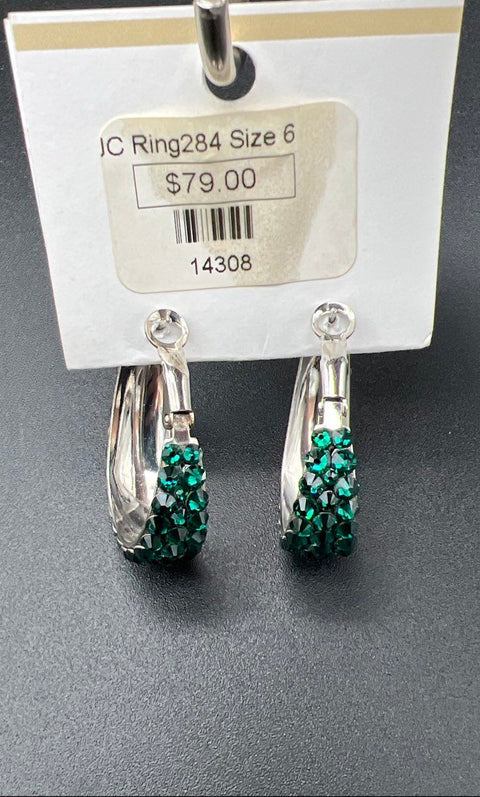 Jimmy Crystal New York Green Crystal Ring & Hoop Earrings Set NWT Size 9