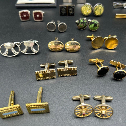 Vintage Men's Jewelry Lot Cufflinks Tie Clips Tacks Pins Gold Silver 50pc