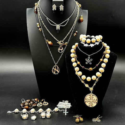 Jewelry Lot 20 Pieces Necklaces Earrings Bracelets Faux Pearl Rhinestone Leopard