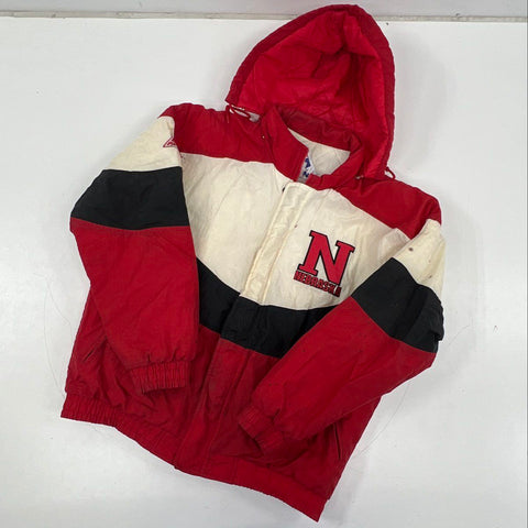 Vintage 90s Apex Nebraska Cornhuskers Puffer Jacket Hooded NCAA XL 27" Pit